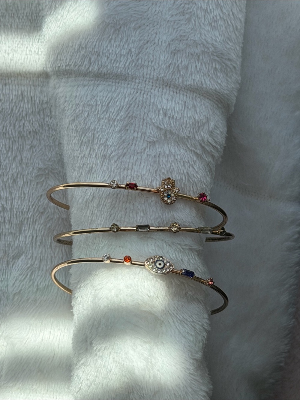 Gold-Tone Multi-Color Hamsa & Evil Eye Cuff Bracelet Set - Women Jewelry